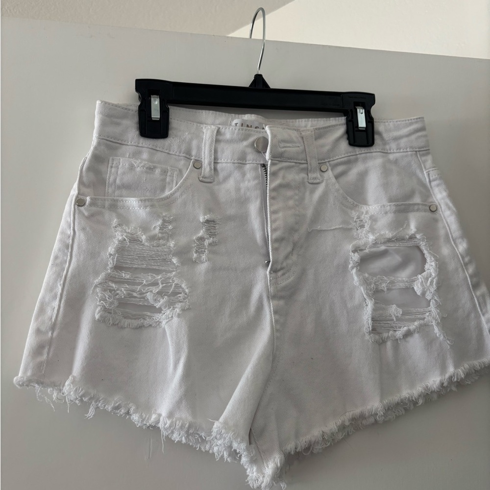 Tinseltown White Jean Shorts Distressed Frayed Hem